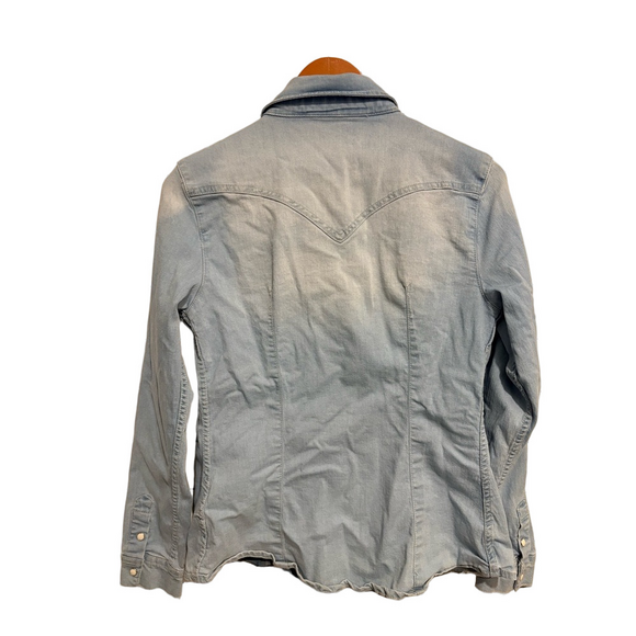 True Religion Light Blue Denim Western Shirt with Lace Accents M - Picture 4 of 5